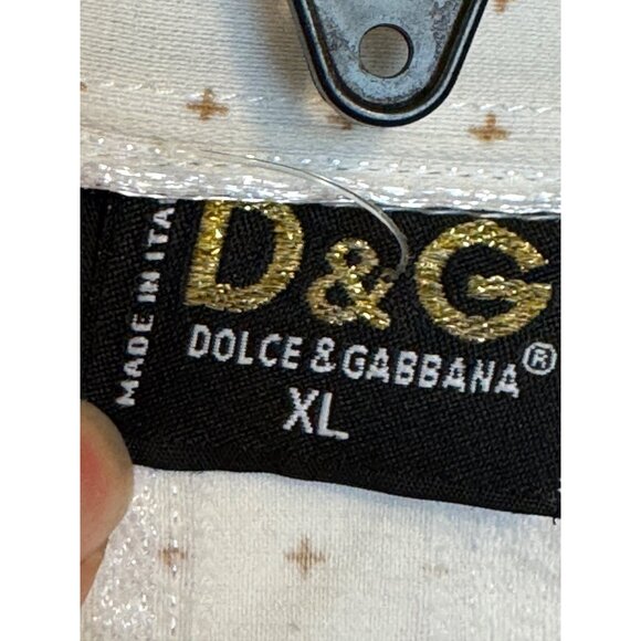 D&G Dolce & Gabbana Mens XL Short Sleeve Button-Up Shirt White Metallic Striped - Picture 4 of 5